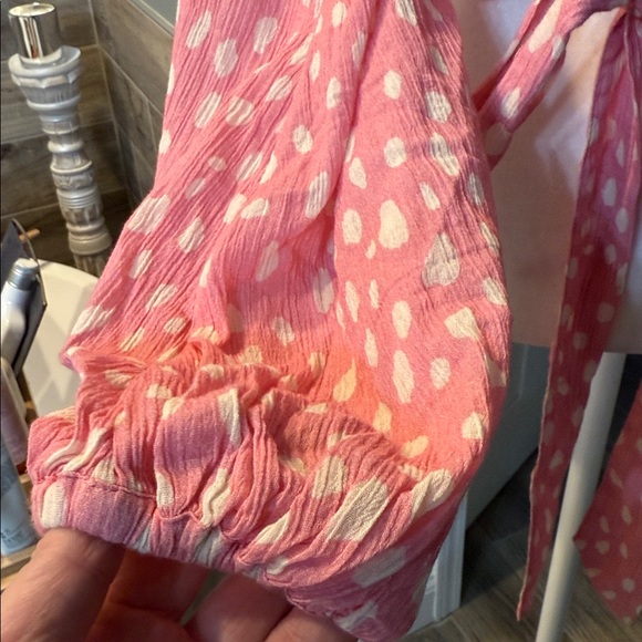Anthropologie Pink and White Polkadot Tie Front Kimono NWT - Picture 7 of 12